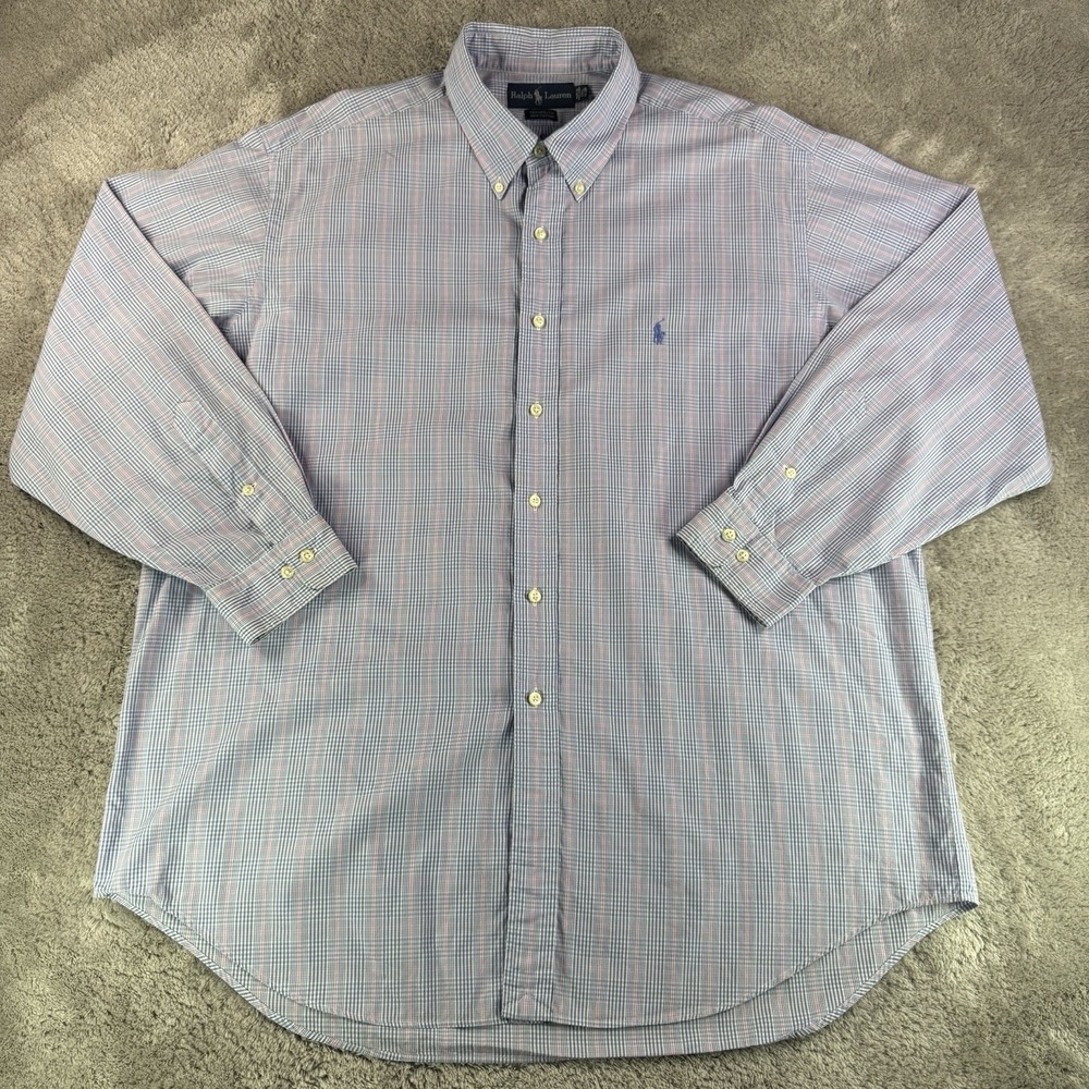 Ralph Lauren Vintage Yarmouth Shirt Mens 17.5 34/35 Plaid Button Down Cotton